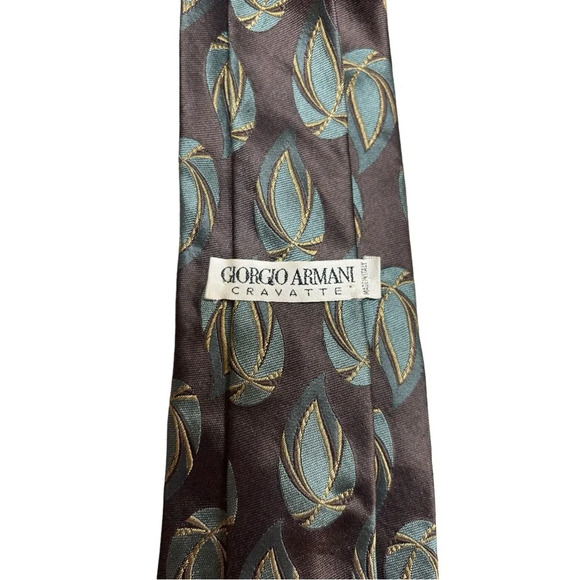 90s Vintage Giorgio Armani Cravatte Silk Necktie Abstract Leaf Brown Italy - Picture 3 of 5